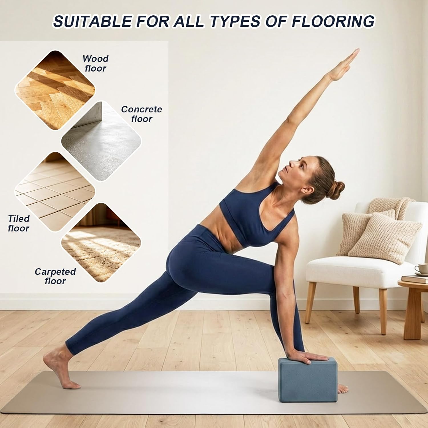 Yoga Mat Yellow Black Block Non Slip Exercise Mat with Carrying Strap and Storage Bag Abstract Art Fitness Mat for Yoga, Pilates, Stretching and Floor Workouts - Image 5