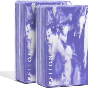 FitOn Yoga Blocks for Stability – High-Density EVA Foam Blocks for Exercise, Stretch & Balance Support, Adjustable 3 Height Choices, Non-Slip, Lightweight & Portable – 9x6x3 in, Purple/White – 2 Pack