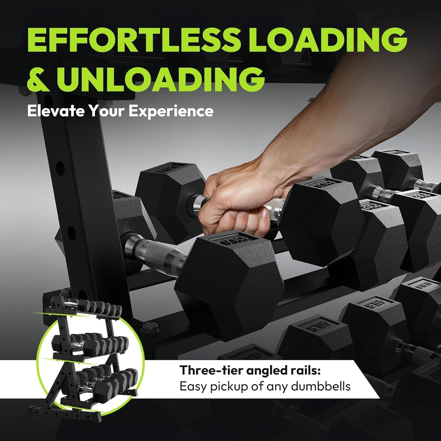 HANDBODE Hex Dumbbell Set with Rack, 300-840 lb Rubber Coated Fixed Weights Sets with Heavy Duty Storage Stand, Hexagon Shape, Multiple Weight Options Home Gym Equipment for Strength Training - Image 6