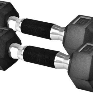Yes4All Rubber Grip Encased Hex Dumbbells – Hand Weights With Anti-Slip 5-50 LBS Pair/Set