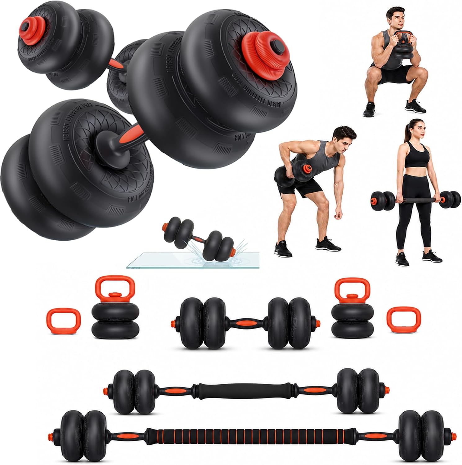 Yoleo Adjustable Dumbbell Set, 45LBS Free Weight Set with Silent Anti-Collision Air Cushion with Connector, 5-in-1 Dumbbells Set Includes Barbell, Kettlebells, Push up Stand, Weight Plate, Exercise & Fitness Dumbbells Weight Set for Home Gym Suitable Men/Women