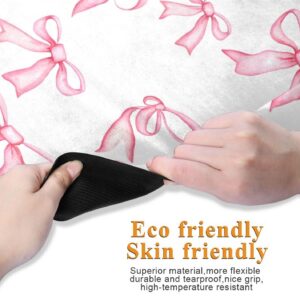 Blush Bow Pattern Thin Yoga Mat with Bag Included, Non Slip Fitness Workout Mat, Foldable Suede Rubber Yoga Mat for Yoga Pilates and Fitness, 70.8″ L x 26″ W x 1mm
