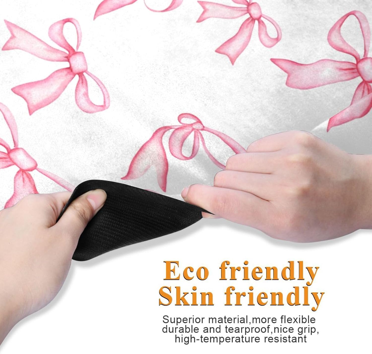 Blush Bow Pattern Thin Yoga Mat with Bag Included, Non Slip Fitness Workout Mat, Foldable Suede Rubber Yoga Mat for Yoga Pilates and Fitness, 70.8" L x 26" W x 1mm - Image 2