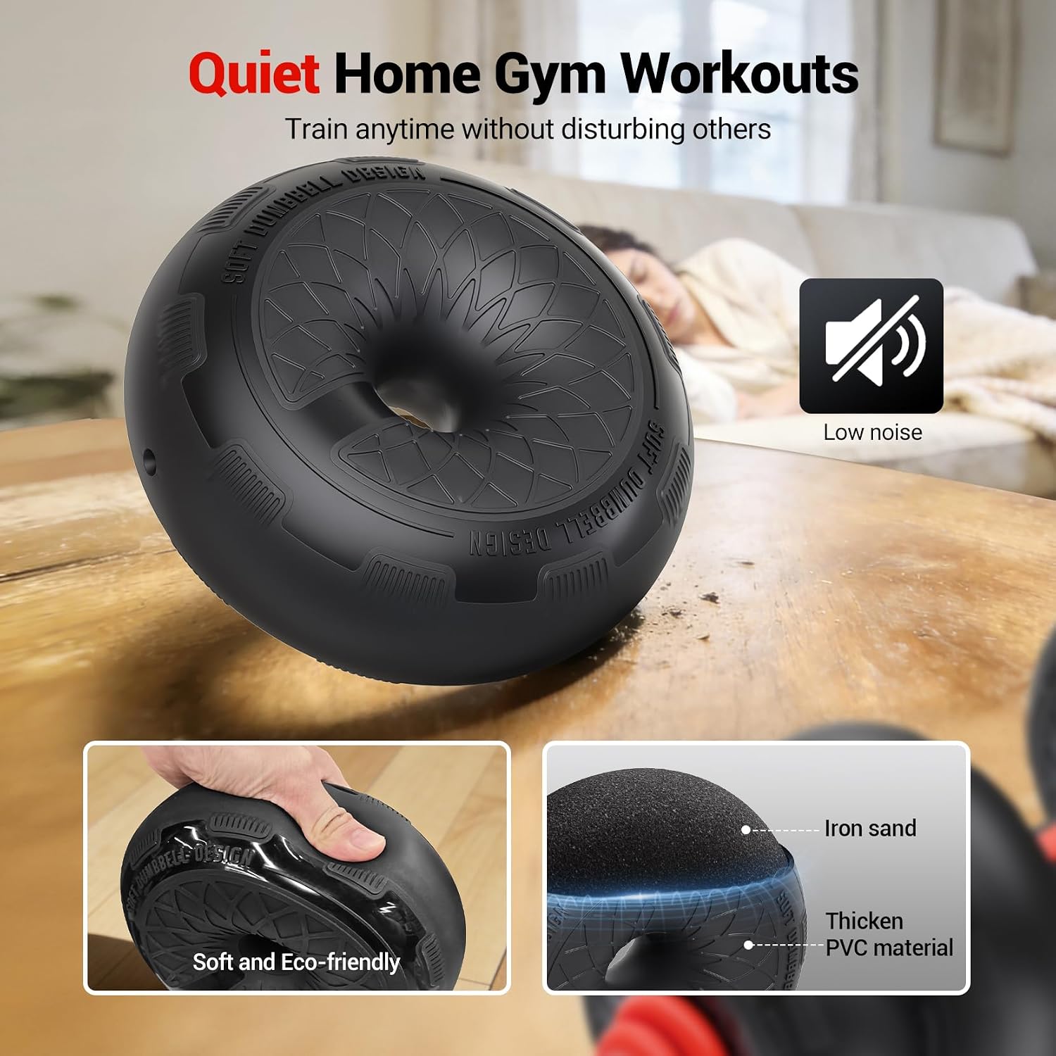 Yoleo Adjustable Dumbbell Set, 45LBS Free Weight Set with Silent Anti-Collision Air Cushion with Connector, 5-in-1 Dumbbells Set Includes Barbell, Kettlebells, Push up Stand, Weight Plate, Exercise & Fitness Dumbbells Weight Set for Home Gym Suitable Men/Women - Image 2