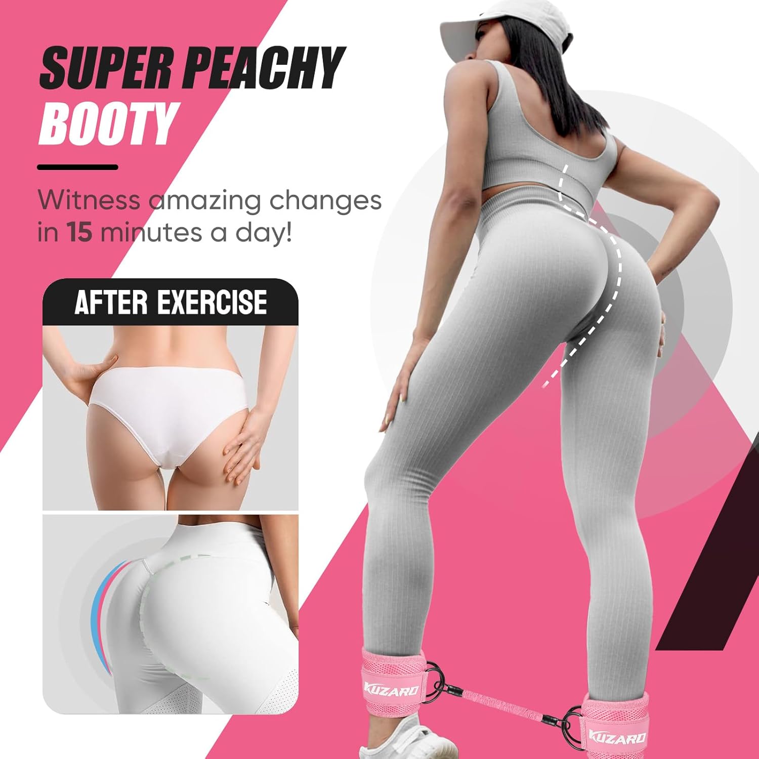 KUZARO Ankle Resistance Bands with Cuffs, Ankle Weights Bands for Working Out, Women Leg and Glutes Workout Equipment, Exercise Bands for Kickbacks, Butt and Booty Trainer, Home Gym Fitness Equipment - Image 2