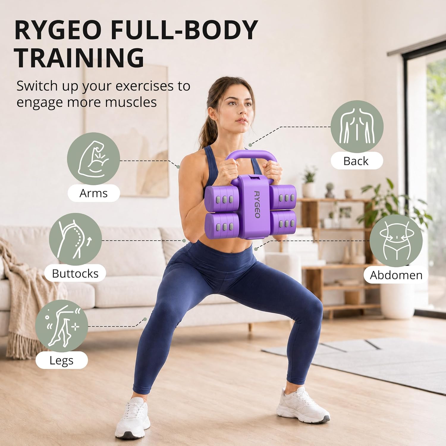 RYGEO Adjustable Dumbbell Set of 2, 4-in-1 Free Weights for Women & Men, Quick-Adjust Hand Weights 2lb, 3lb, 4lb, 5lb, Ideal for Home Gyms, Chest Press Machines & Twisters. - Image 7