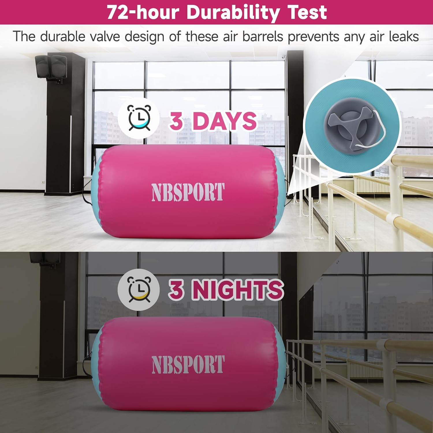 Air Barrel - Air Roller Gymnastics Barrel for Back Handspring Trainer, Air Tumble Mat with Pump for Gym Training/Yoga Balance Exercise/Cheerleading/Home and Outdoor Use - Image 3