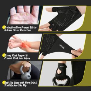 Workout Gloves with Wrist Wrap Support, Weight Lifting Gloves with Full Palm Protection & Extra Grip for Men Women Gym Exercise, Fitness, Weightlifting, Pull ups