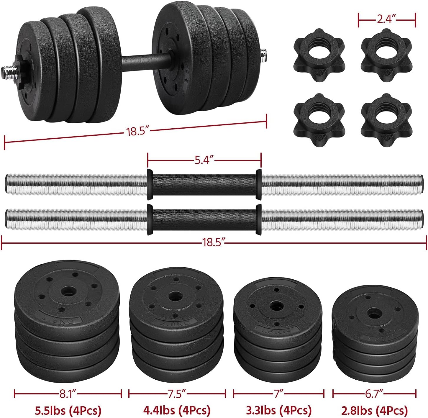 Yaheetech 66LB Weight Dumbbell Set Fitness Adjustable Cap Gym/Home Barbell Plates Body Workout for Women Men Strength Training Black - Image 3
