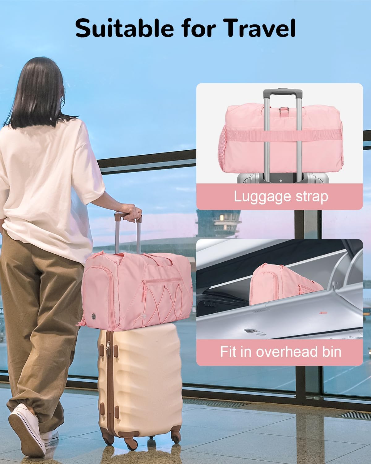 20L Small Gym Duffel Bag with Water Bottle Holder & Shoe Compartment for Women, Travel Duffel Bag with Wet Pocket for Yoga, Pink - Image 6