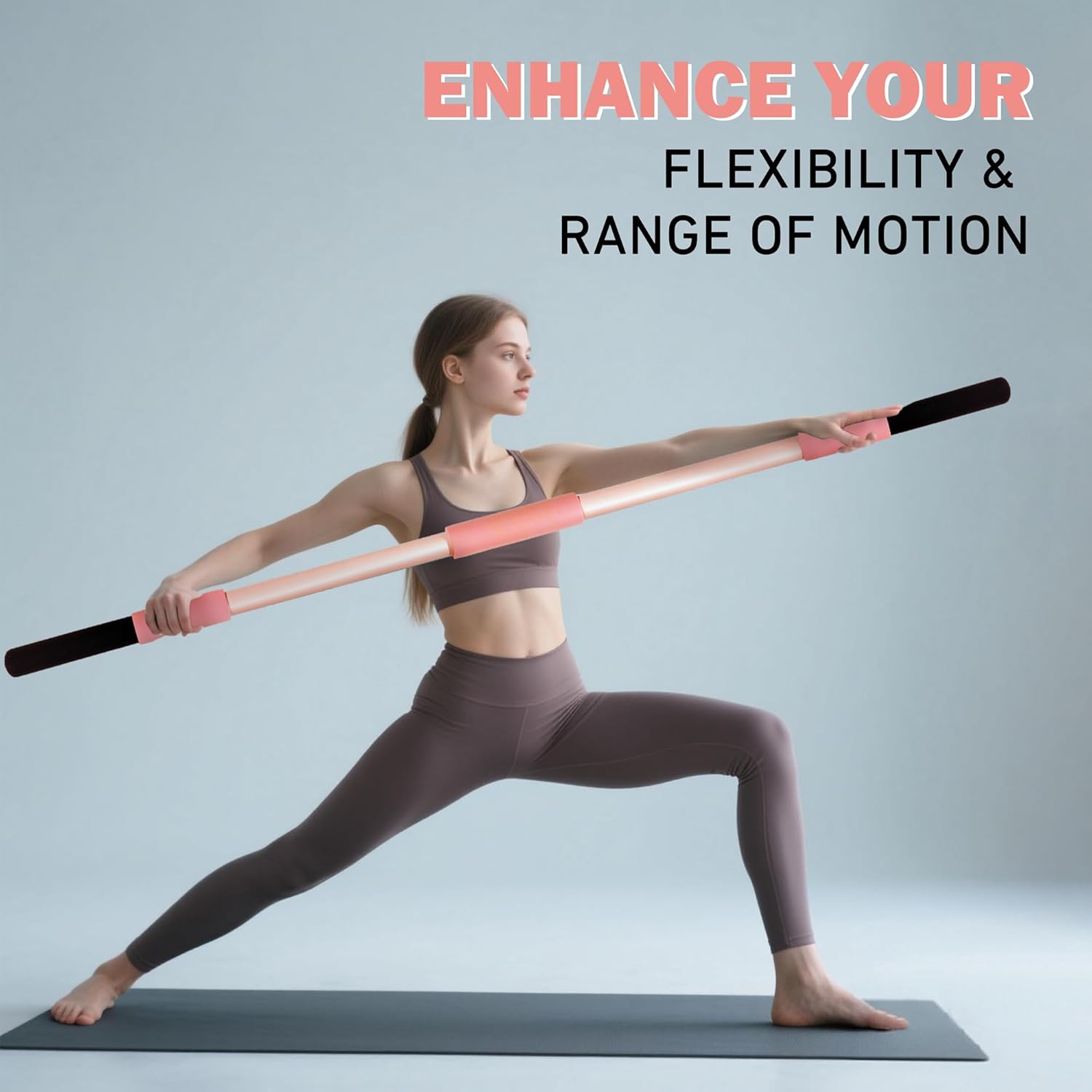 Pink Yoga Stick 58 Inch - Alloy Steel Stretching & Exercise Stick with Neck & Hand Pads, Shoulder Flexibility Tool for Yoga, Pilates & Home Gym Workouts - Image 4