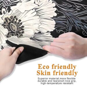 White Flowers Black Thin Yoga Mat with Bag Included, Non Slip Fitness Workout Mat, Foldable Suede Rubber Yoga Mat for Yoga Pilates and Fitness, 70.8″ L x 26″ W x 1mm