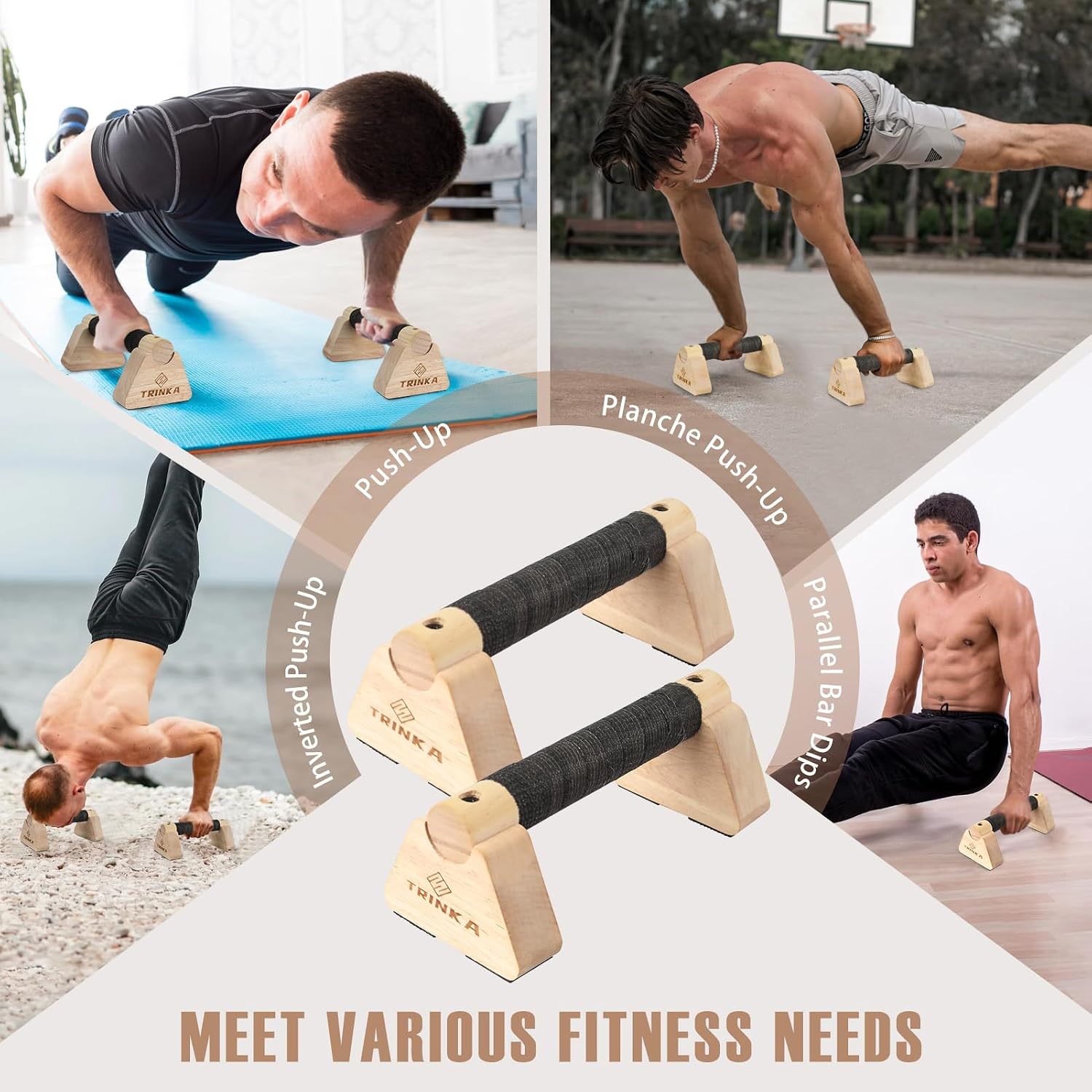 Wooden Parallettes Push Up Bars, 2 PCS Wood Calisthenics Bars with Non-Slip Base, Pushup Handles for Floor Home Fitness, Workout Equipment for Men and Women Strength Training - Image 7