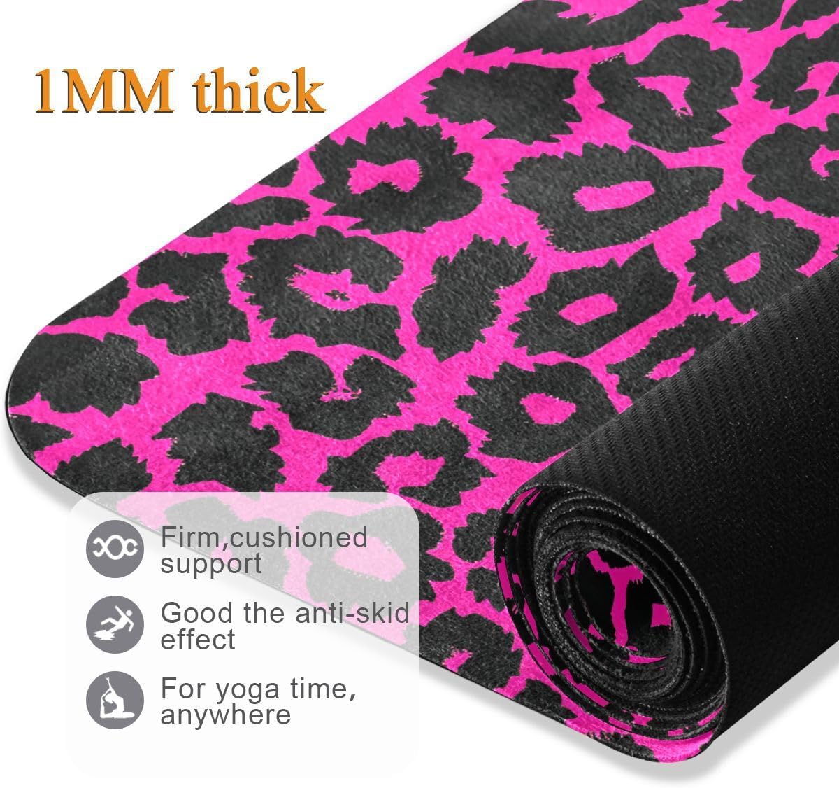 ALAZA Pink Leopard Animal Print Yoga Mat Non Slip Fitness Exercise Mat, Workout Mat for Yoga, Pilates and Floor Exercises - Image 5