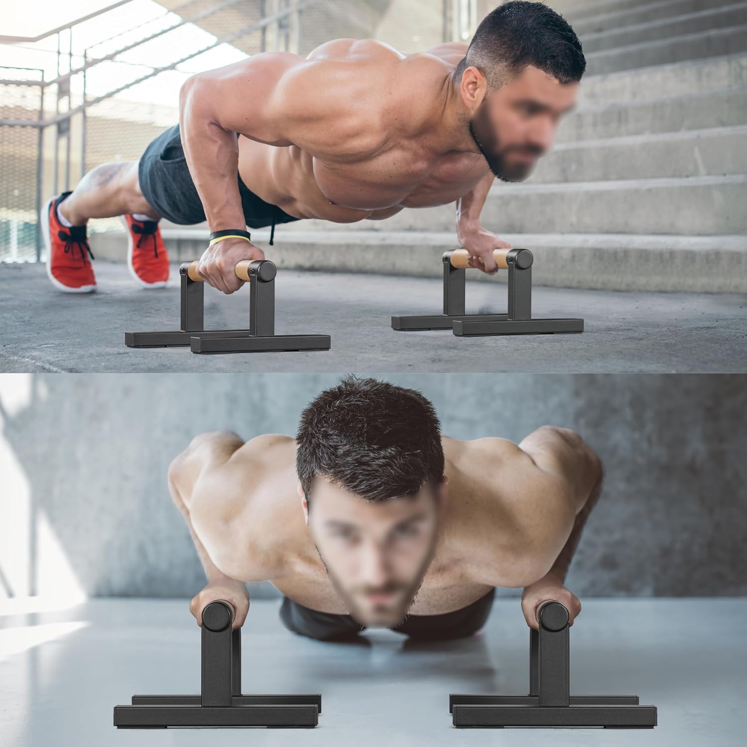 1 Pair Wooden Parallettes Push Up Bars for Men, Strength Training Pushup Stands Handles for Home Calisthenics, Fitness, Floor Workouts Solid Wood with White Metal Bracket - Support 500 lbs - Image 5