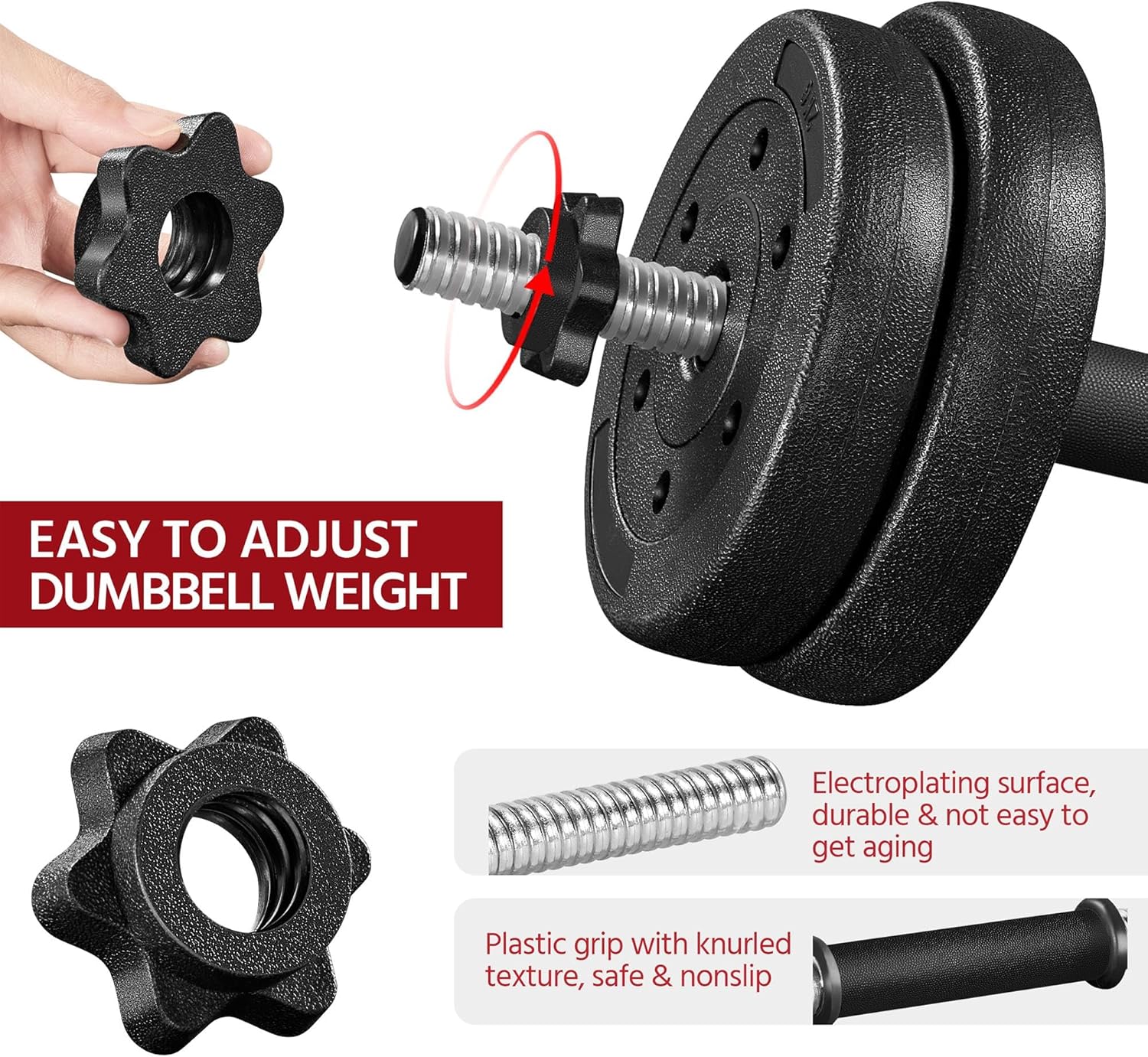 Yaheetech Adjustable Dumbbell Sets Free Weights for Women Men Beginner Dumbbells Changeable Home Gym Apartment Exercise & Fitness Equipment Black - Image 5