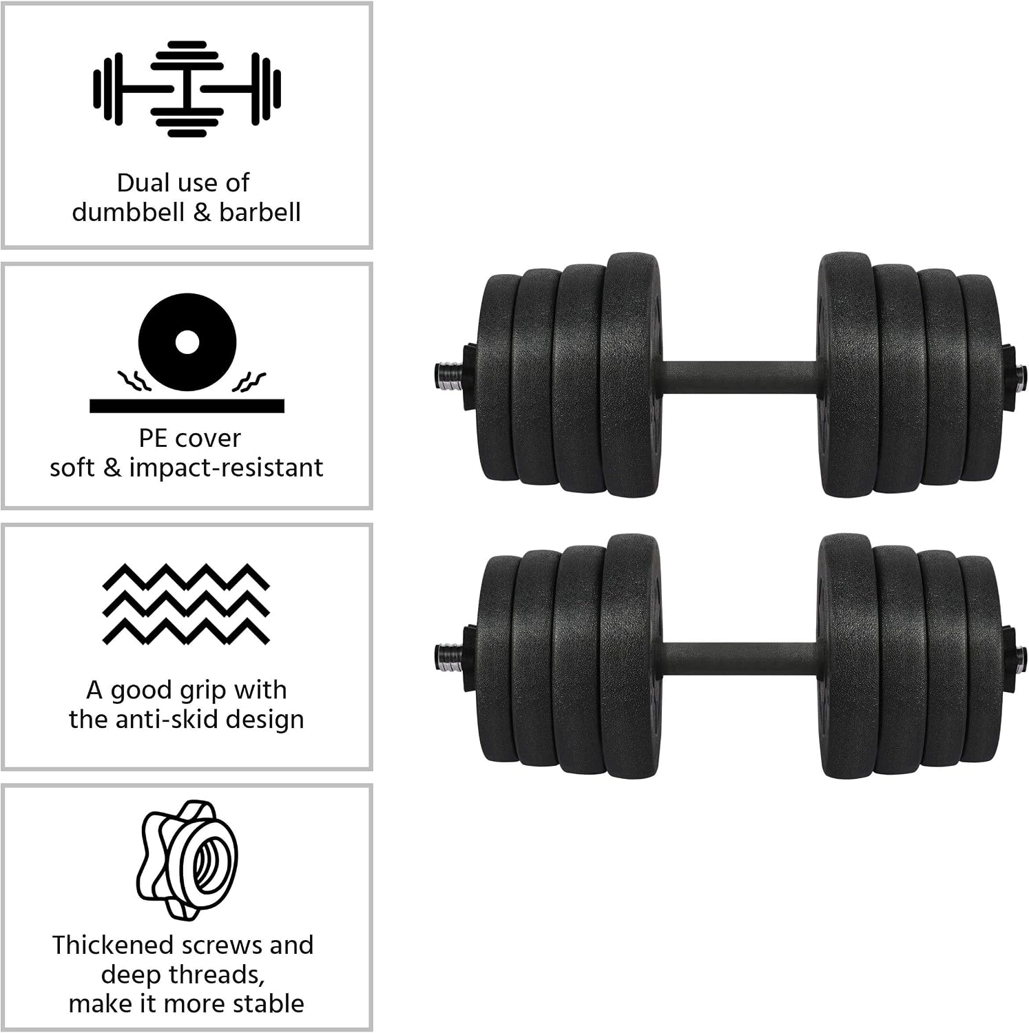 Yaheetech 66LB Weight Dumbbell Set Fitness Adjustable Cap Gym/Home Barbell Plates Body Workout for Women Men Strength Training Black - Image 4