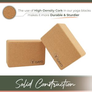 Y O Gayo Premium Cork Yoga Blocks – Durable & Sturdy Natural Cork Yoga Blocks for Stability, Balance, Alignment, Stretching, and Support in Yoga & Pilates