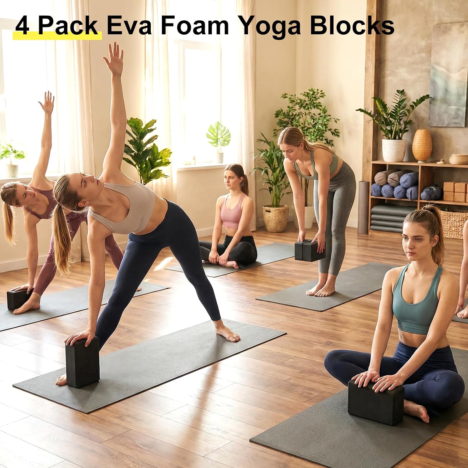 4 Pack Yoga Blocks 9 x 6 x 3 Inch Soft Eva Foam Lightweight Non Slip Yoga Props with Beveled Edges for Yogas Pilates Stretching Meditation (Black) - Image 7