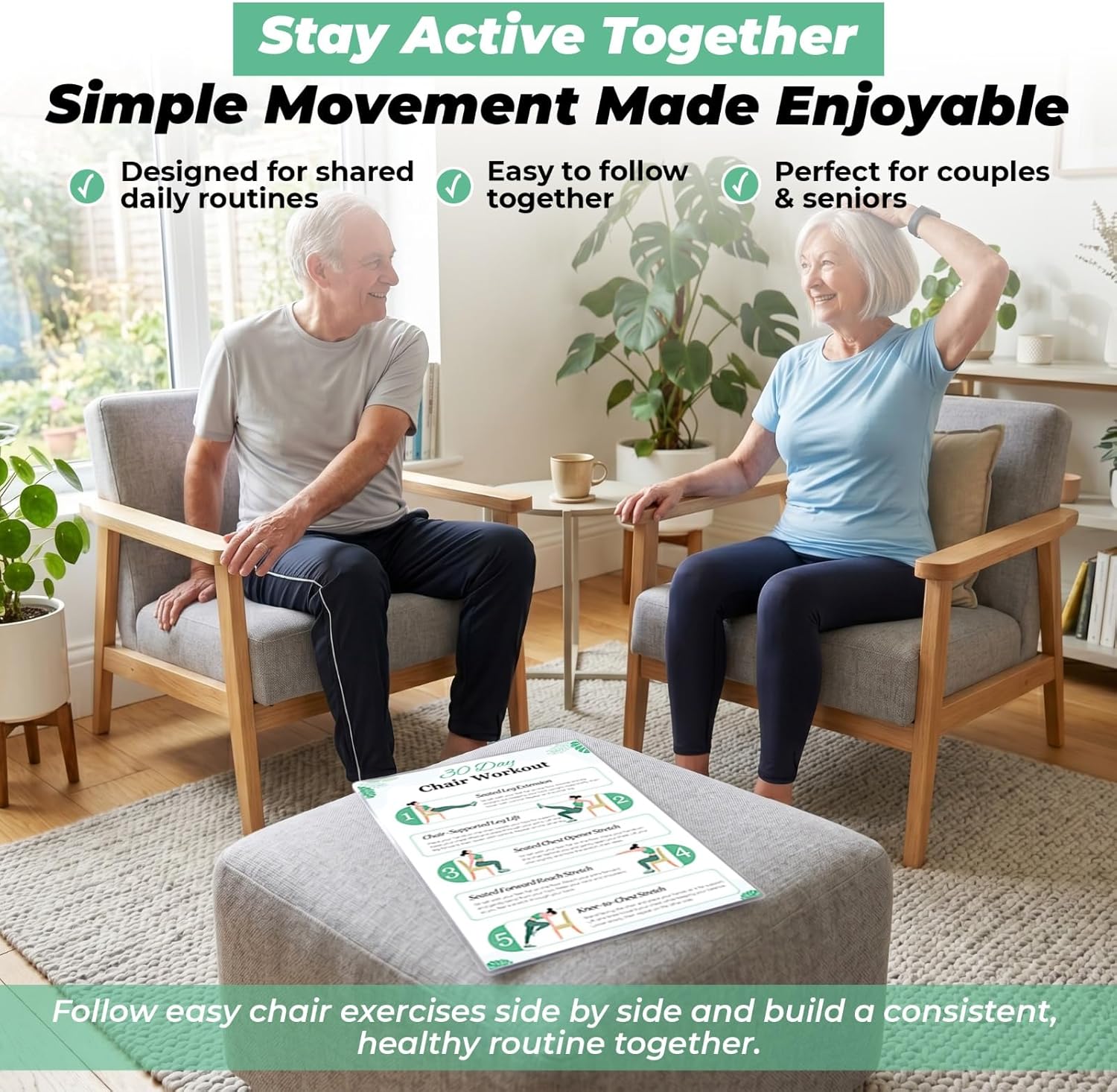 Chair Yoga & Tai Chi Poster for Seniors & Beginners - Set of 6 Laminated Charts - Gentle Seated Exercises for Stiffness, Joint Pain & Stress Relief - Easy to Follow 30-Day Challanges Home Workout Guide - Image 3