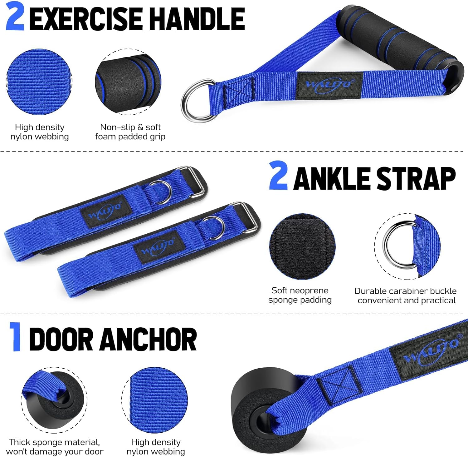 WALITO Resistance Bands Set - Exercise Bands with Handles, Door Anchor, Legs Ankle Straps, for Heavy Resistance Training, Physical Therapy, Muscle Training, Yoga, Home Workouts, Gym - Image 4
