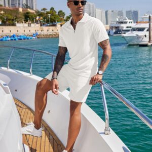COOFANDY Men’s 2 Pieces Outfits Casual Quarter Zip Polo Shirt and Shorts Set Athletic Jogging Summer Tracksuit