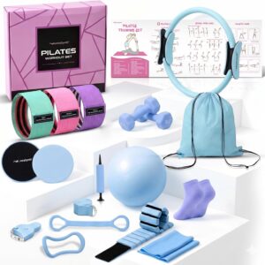 Home Pilates Kit Pilates Equipment Set, Better Yoga Pilates Essentials Kit for Women with 14.5″ Pilates Ring, Ball, Resistance Bands, Ankle Weights, Dumbbells, Sliders, Stretch Band, Yoga Strap Socks