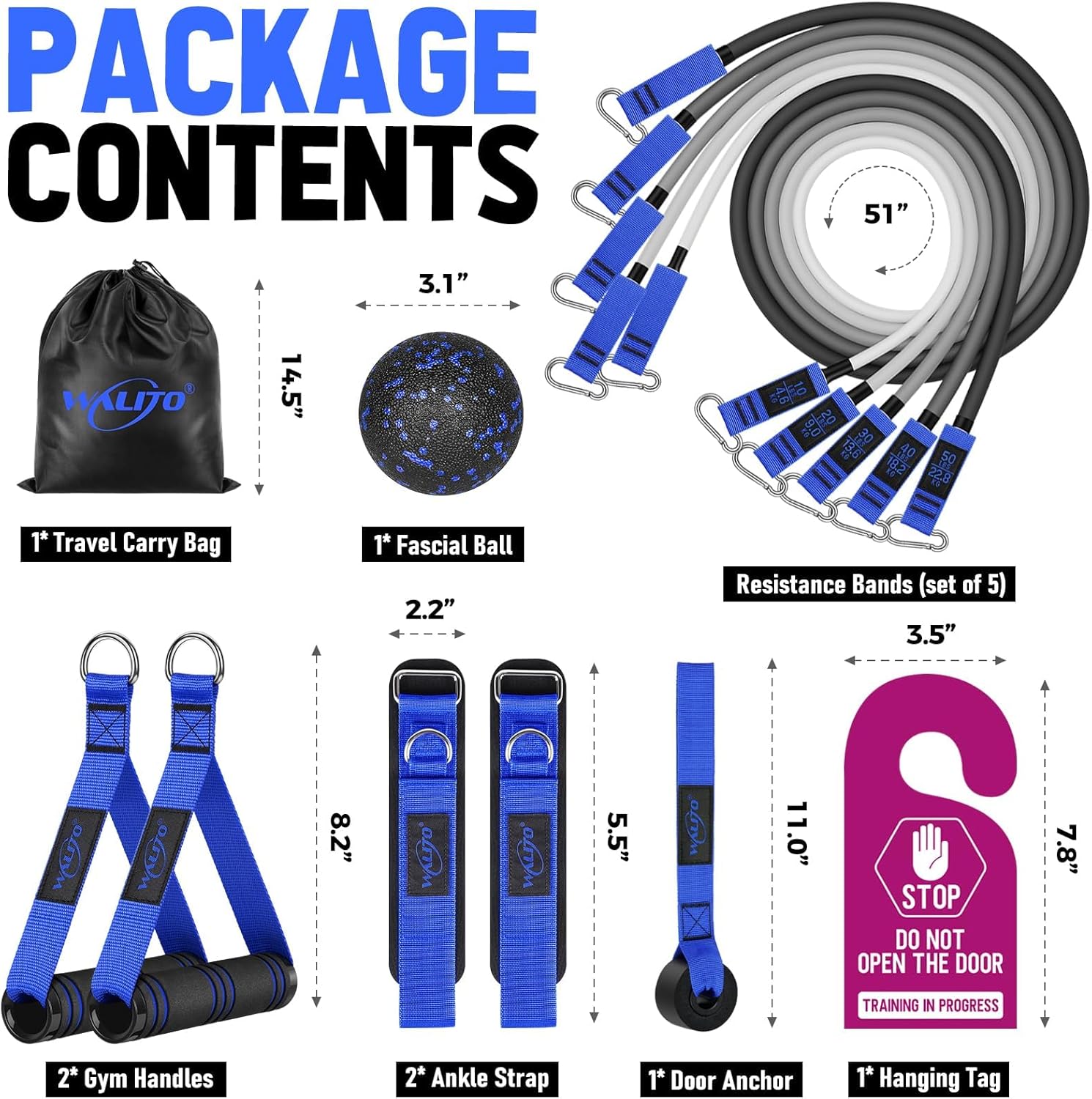 WALITO Resistance Bands Set - Exercise Bands with Handles, Door Anchor, Legs Ankle Straps, for Heavy Resistance Training, Physical Therapy, Muscle Training, Yoga, Home Workouts, Gym - Image 3