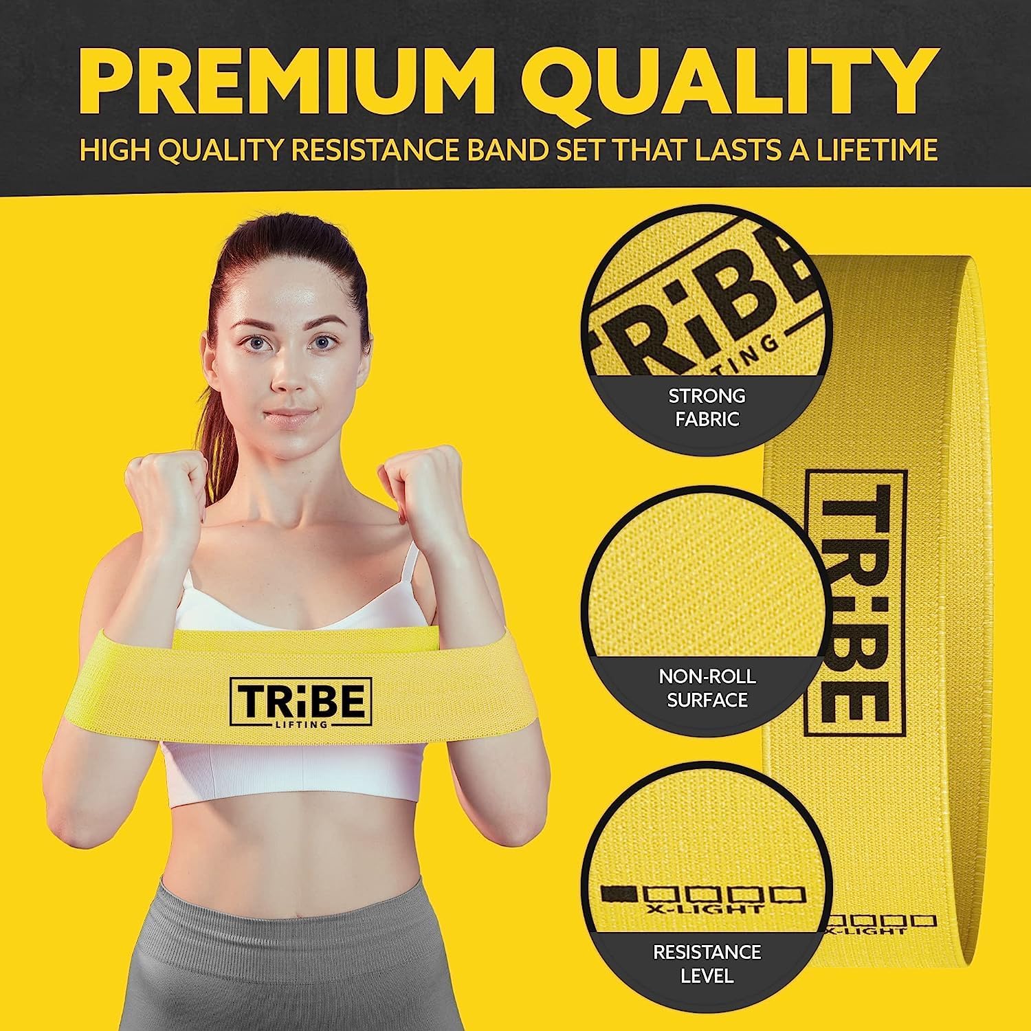 Tribe Lifting Fabric Resistance Bands for Working Out - 5 Exercise Bands Set for Legs and Glutes - Booty Bands for Women and Men - Thick Cloth Workout Bands for Physical Therapy, Hip Training - Image 6