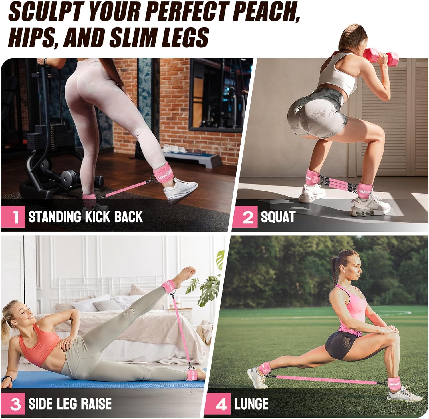 KUZARO Ankle Resistance Bands with Cuffs, Ankle Weights Bands for Working Out, Women Leg and Glutes Workout Equipment, Exercise Bands for Kickbacks, Butt and Booty Trainer, Home Gym Fitness Equipment - Image 6