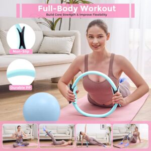 Home Pilates Kit Pilates Equipment Set, Better Yoga Pilates Essentials Kit for Women with 14.5″ Pilates Ring, Ball, Resistance Bands, Ankle Weights, Dumbbells, Sliders, Stretch Band, Yoga Strap Socks