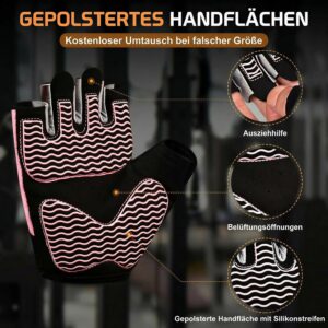 sunnex Workout Gloves for Women – Breathable Weight Lifting Gloves with Non-Slip Silicone Padding, Fingerless Gym Gloves for Cycling, Rowing, Pull Ups & Training (4 Sizes)