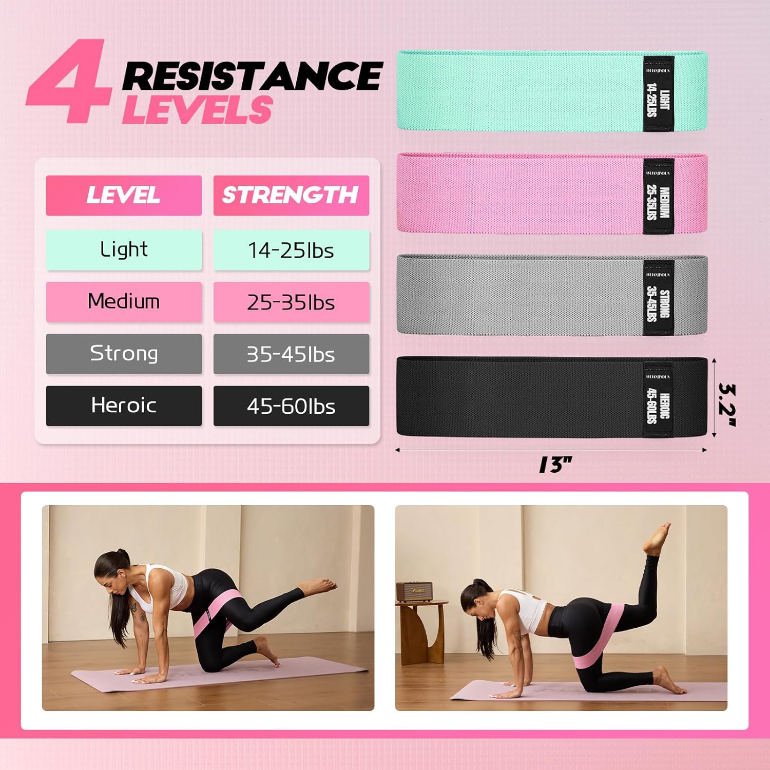 Resistance Bands for Working Out with Guide, 4 Workout Bands for Women & Men, Fabric Exercise Bands for Legs, Hip, Glute, Butt, Booty Bands Set for Yoga, Pilates, Strength - Image 3