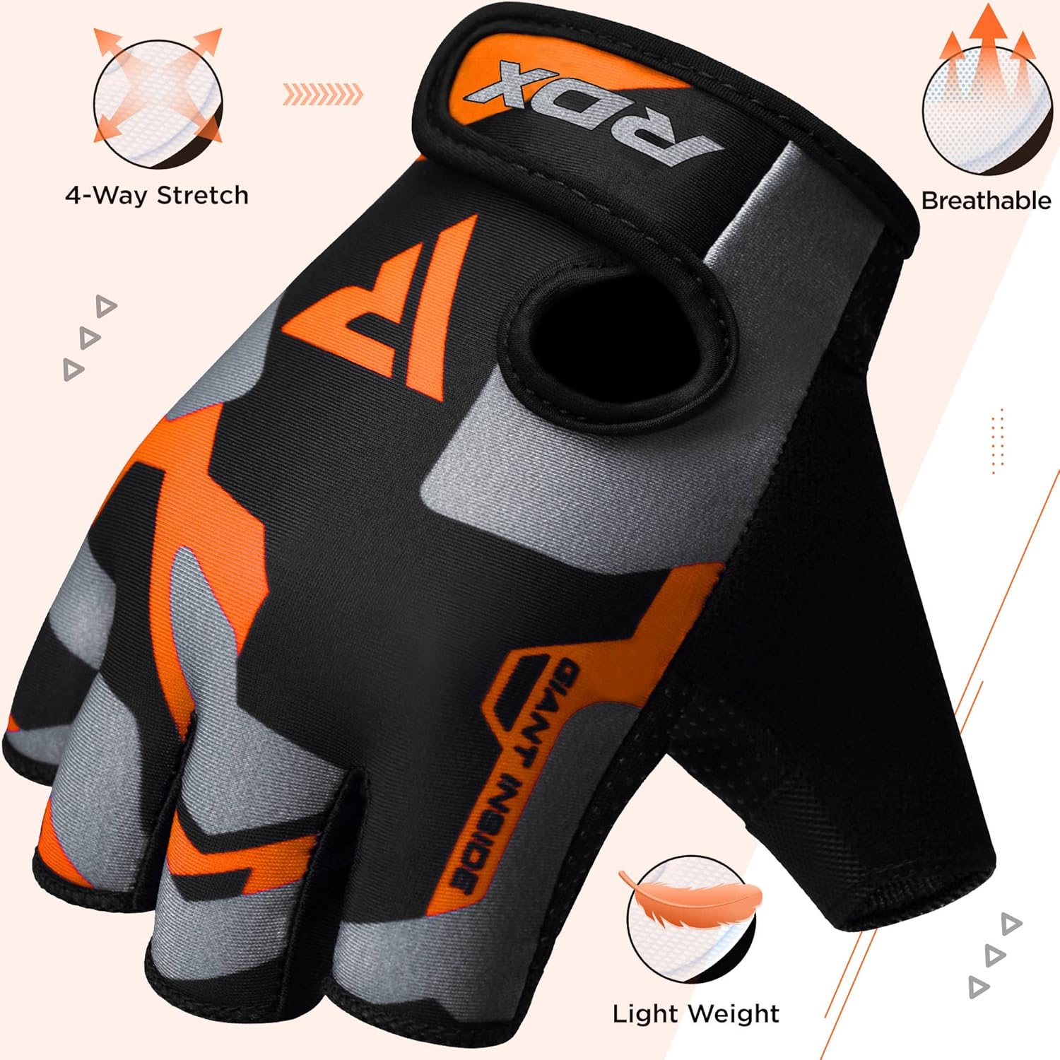 RDX Weight Lifting Gloves Gym Fitness Workout, Anti Slip Padded Palm Elasticated Strength Training Equipment Men Women Half Finger Exercise Bodybuilding Calisthenics Cycling Rowing Climbing - Image 5