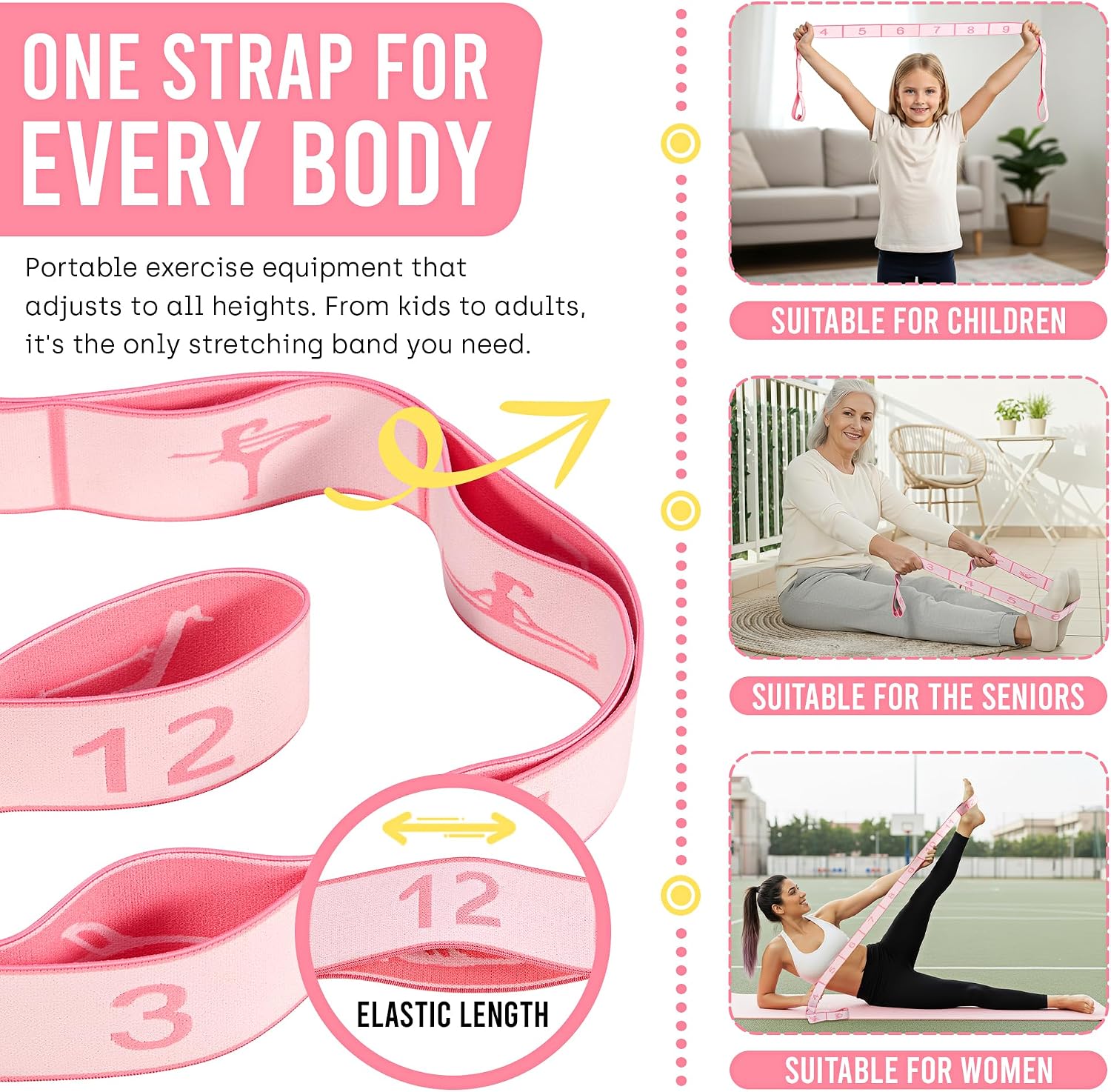 Resistance Bands, Stretch Band for Exercise, Physical Therapy, Rehab & Flexibility, Home Gym Equipment for Yoga, Pilates, Dance, Gymnastics, Number Loop Elastic Strap for Leg and Hip Stretches - Image 8