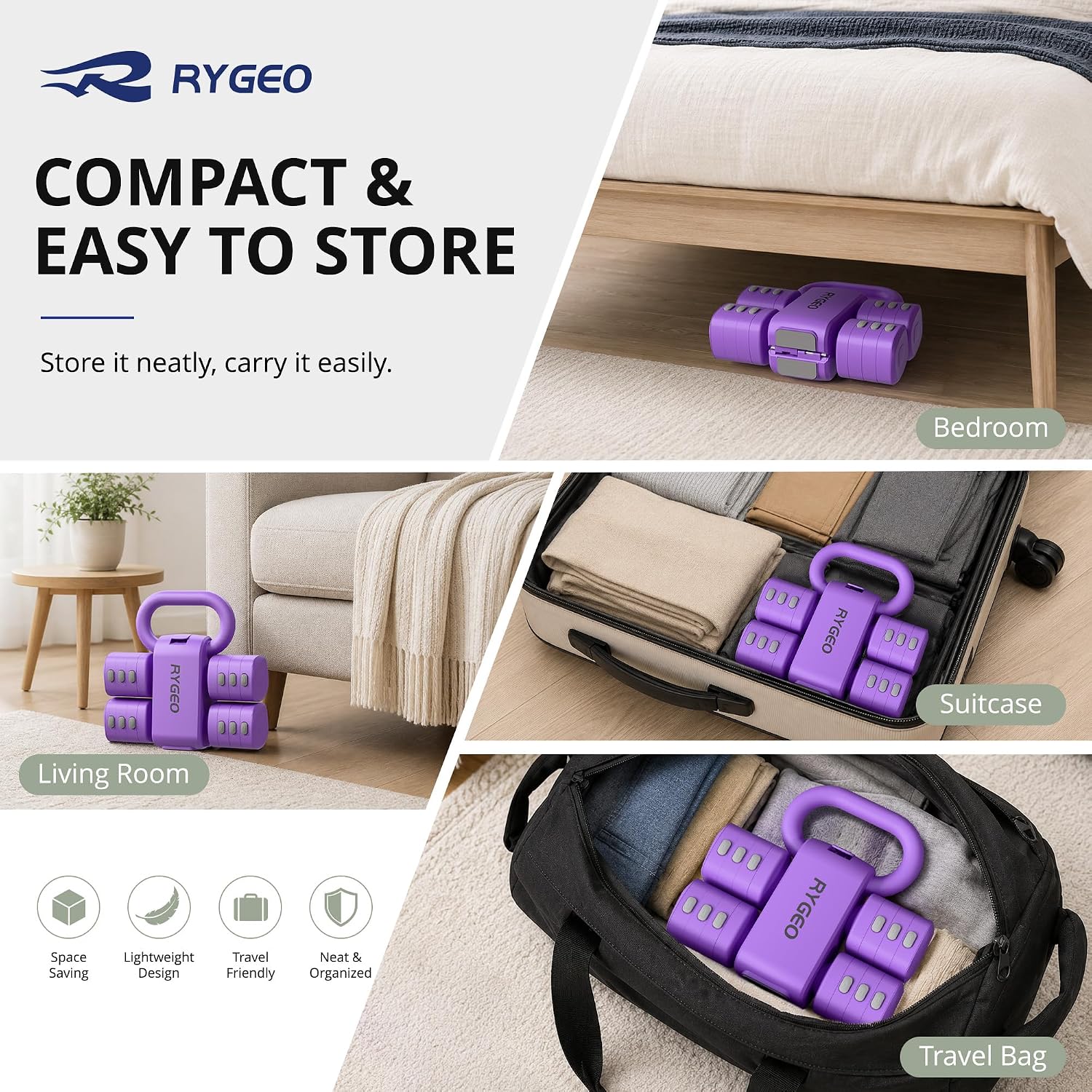 RYGEO Adjustable Dumbbell Set of 2, 4-in-1 Free Weights for Women & Men, Quick-Adjust Hand Weights 2lb, 3lb, 4lb, 5lb, Ideal for Home Gyms, Chest Press Machines & Twisters. - Image 6