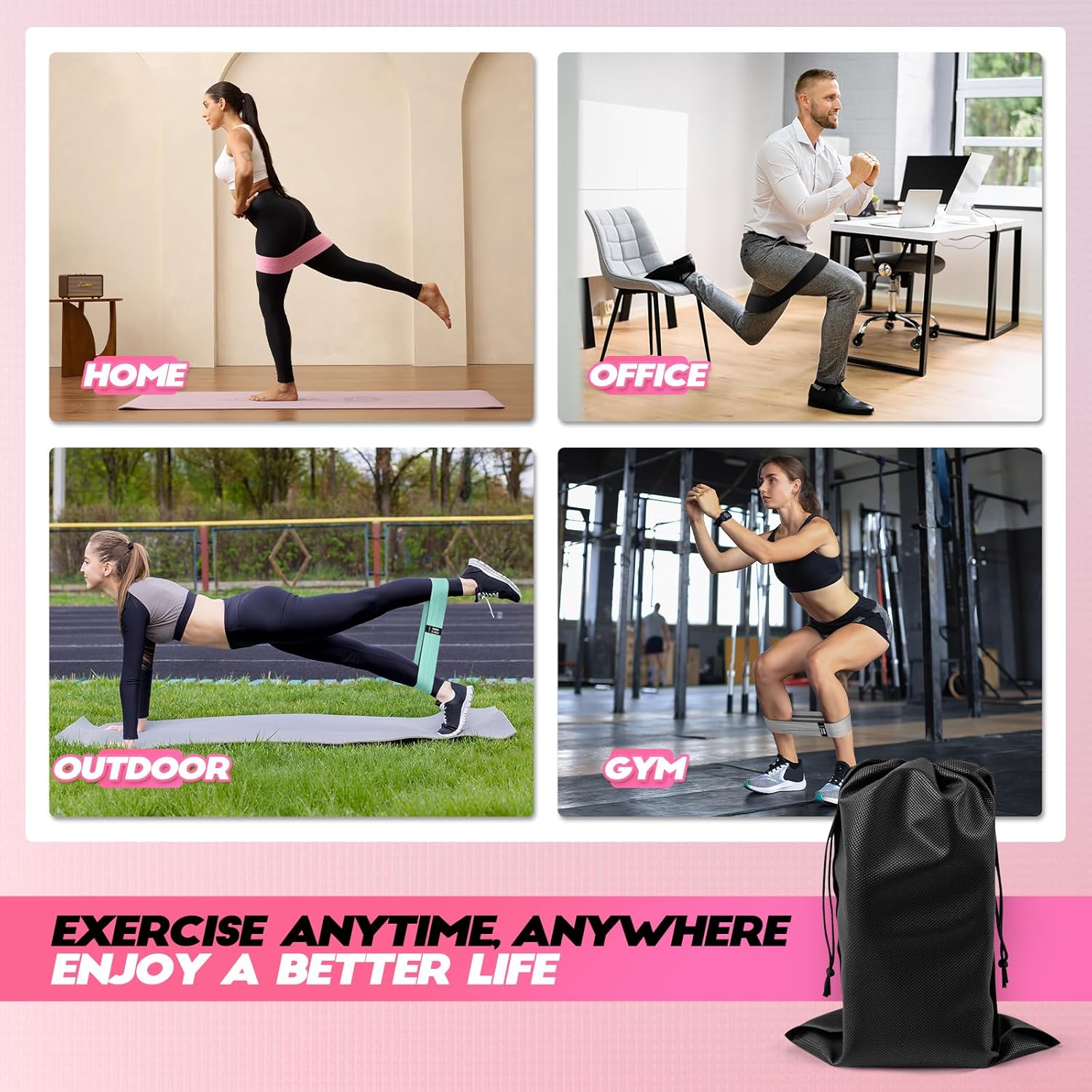 Resistance Bands for Working Out with Guide, 4 Workout Bands for Women & Men, Fabric Exercise Bands for Legs, Hip, Glute, Butt, Booty Bands Set for Yoga, Pilates, Strength - Image 6
