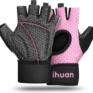 ihuan Breathable Weight Lifting Workout Gym Gloves: Fingerless Exercise Wrist Support | Enhance Palm Protection | Extra Grip for Fitness |Training | Rowing | Pull-ups