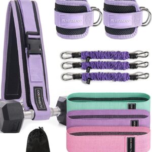 Glute Workout Equipment- Hip Thrust Belt for Dumbbells,Ankle Resistance Bands with Cuffs & Fabric Booty Bands for Women – Legs & Butt Workout Equipment for Women, Hip & Booty Building Set