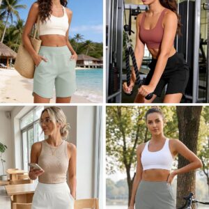 Quenteen Women’s High Waisted 7” Bermuda Athletic Shorts with Pockets Comfortable Workout Shorts for Running Yoga Walking