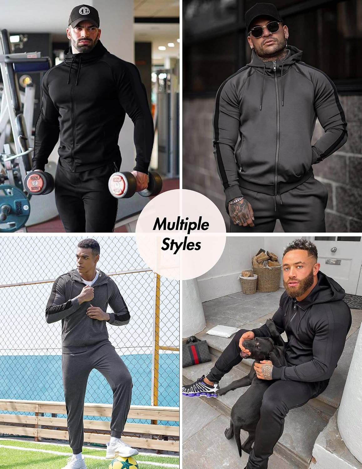 COOFANDY Tracksuit Mens with Zipper Pockets Full Zip Hoodie Sweatsuit 2 Pieces Running Jogging Sports Casual Sweat Suits - Image 4