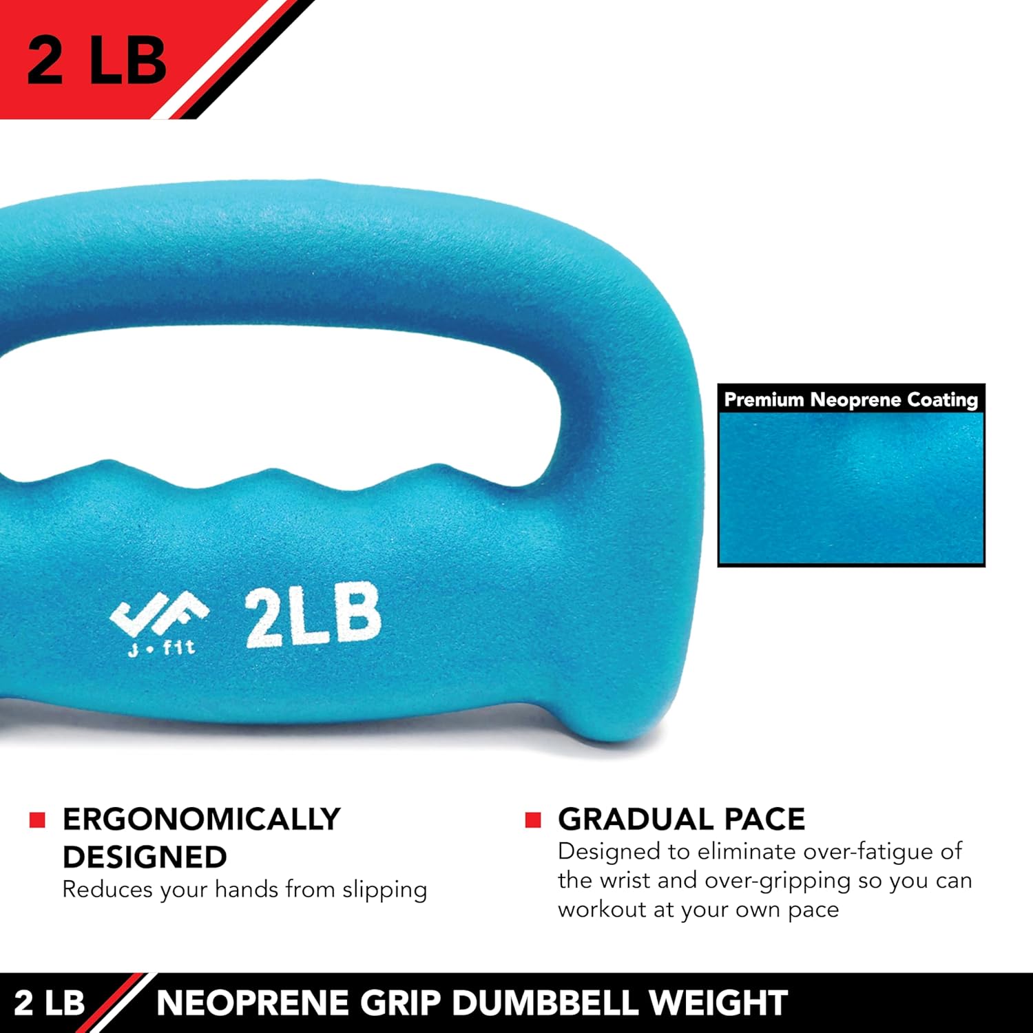 JFIT Neoprene D Grip Dumbbells - Single Weights 1LB-5LB - Premium Non-Slip, Hand Weights, Ergonomic Design - Image 3