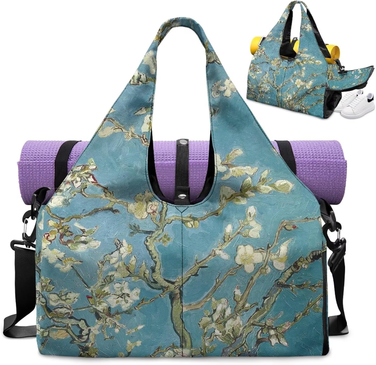 Yoga Gym Bag with Removable Adjustable Shoulder Strap, Shoe Compartment & Top Yoga Mat Holder 17.72x8.66x9.84in