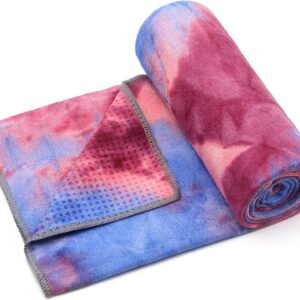 Eunzel Yoga Towel,Hot Yoga Mat Towel with Grip Dots Sweat Absorbent Non-Slip for Hot Yoga, Pilates and Workout 24″ x72″, Red & Blue