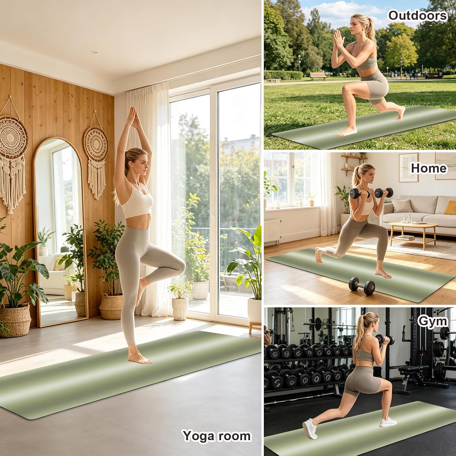 Yoga Mat Non Slip, Green Ombre Fitness Yoga Mats with Carrying Strap & Bag, Abstract Art Modern Gradient Women Workout Mats for Home Pilates Floor Exercises Travel - Image 6