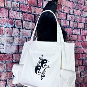 Candy Freezer Canvas Yoga Mat Tote Bag – Multi-Purpose Gym Bag for Women with Mat Carrier Pocket, Ideal for Office, Pilates, Beach, and Travel with Mesh Gold Packaging Included (Beige/White)