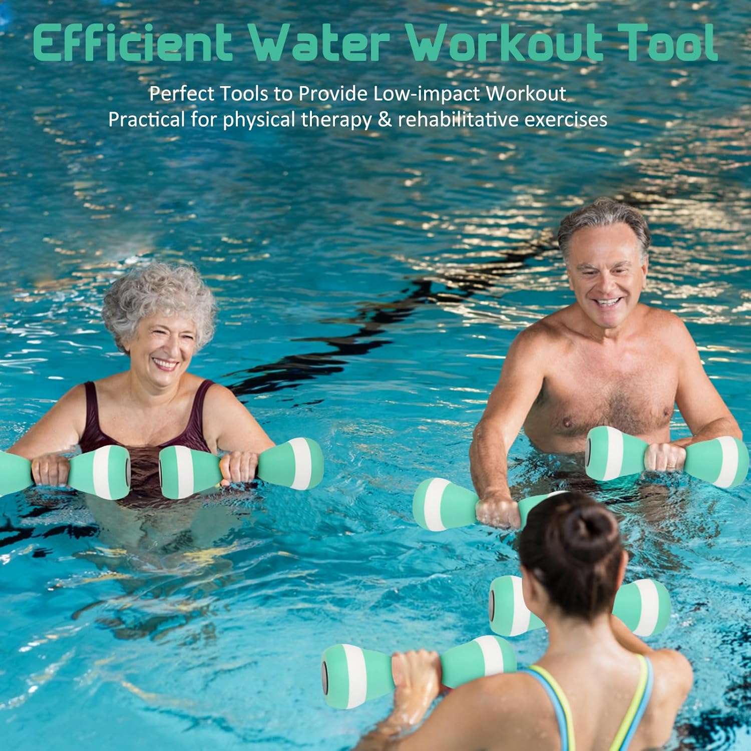 2PACK Aquatic Exercise Dumbbells, EVA Foam Barbells, Water Weights for Pool Exercise, Water Dumbbells for Men Women Water Workouts, Swimming Training - Image 5