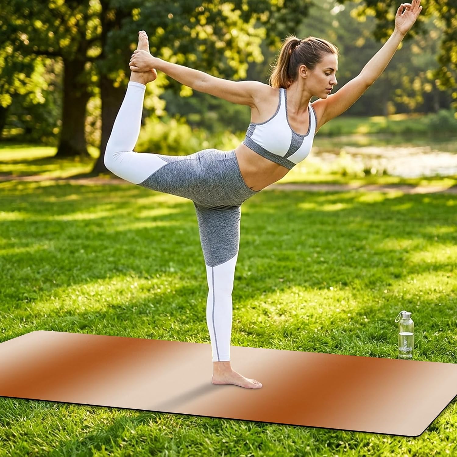 Yoga Mat Abstract off White Brown Non Slip Exercise Mat with Carrying Strap and Storage Bag Oil Painting Fitness Mat for Yoga, Pilates, Stretching and Floor Workouts - Image 4