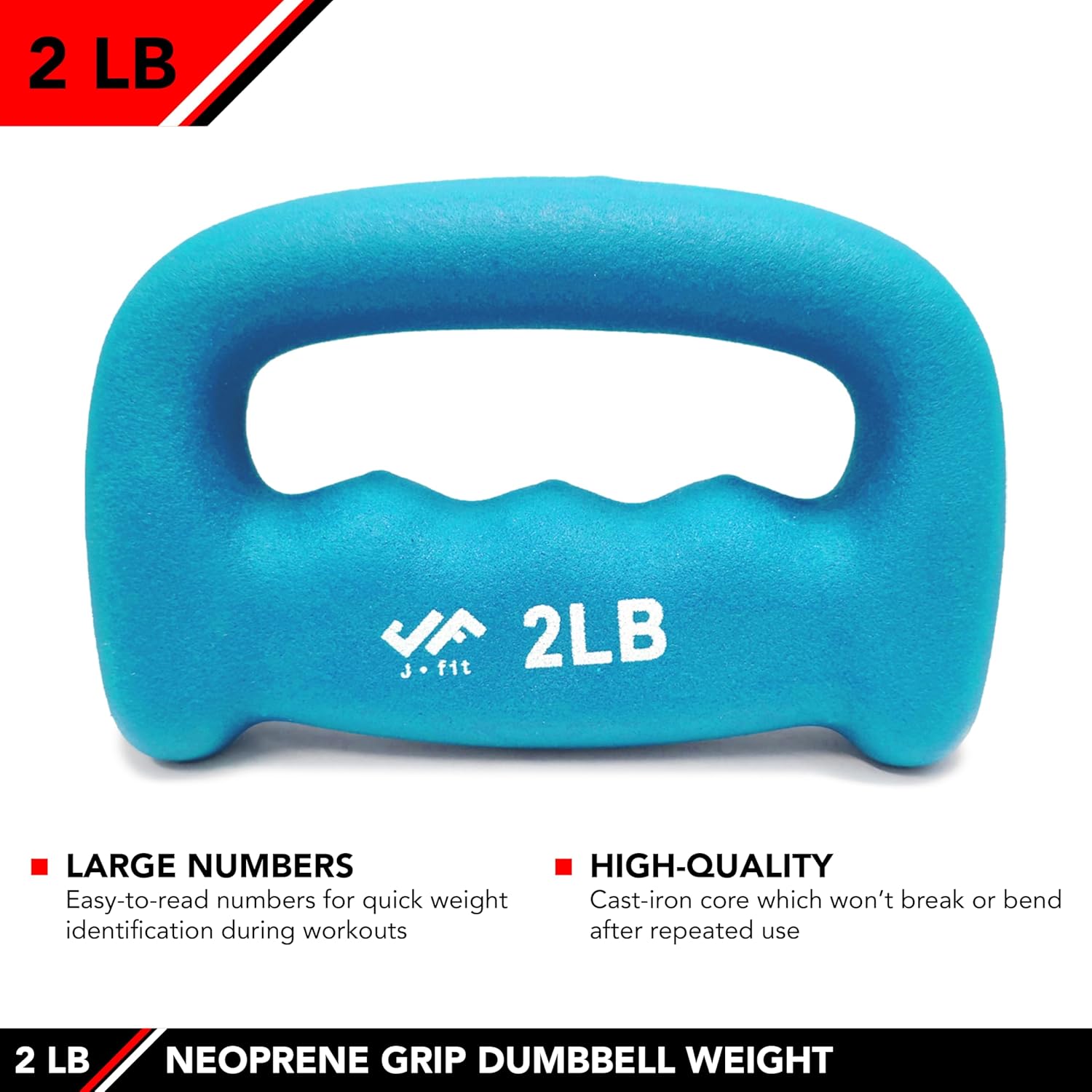 JFIT Neoprene D Grip Dumbbells - Single Weights 1LB-5LB - Premium Non-Slip, Hand Weights, Ergonomic Design - Image 4