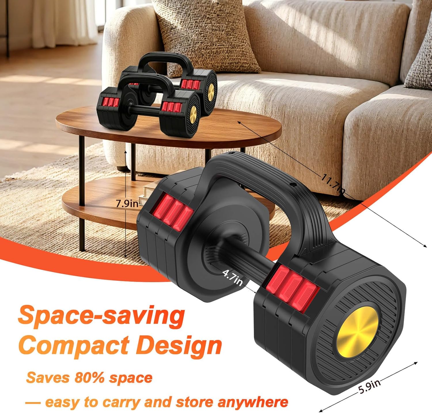 Adjustable Dumbbells Set with 4-Level Weights | Dual-Function, Quick-Adjustable Weights, Portable, Space-Efficient, for Men & Women, Multi-Scene Use - Image 6